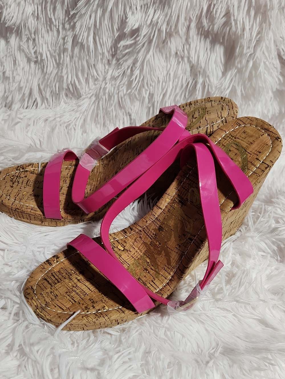 Cape Robbin Hot Pink Cork Wedge Sandals
